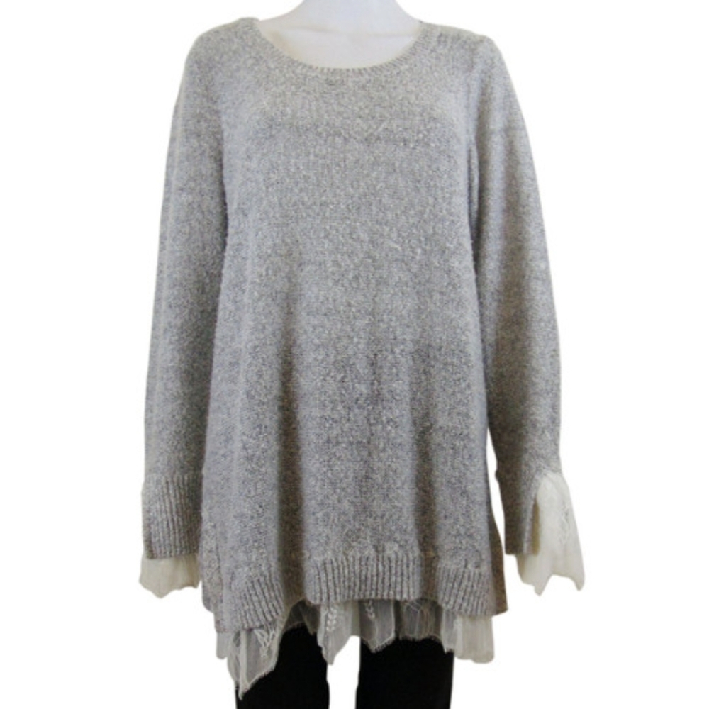 MICHEL STUDIO* soft, long sleeve sweater lace hem and cuffs round neck sz 2x